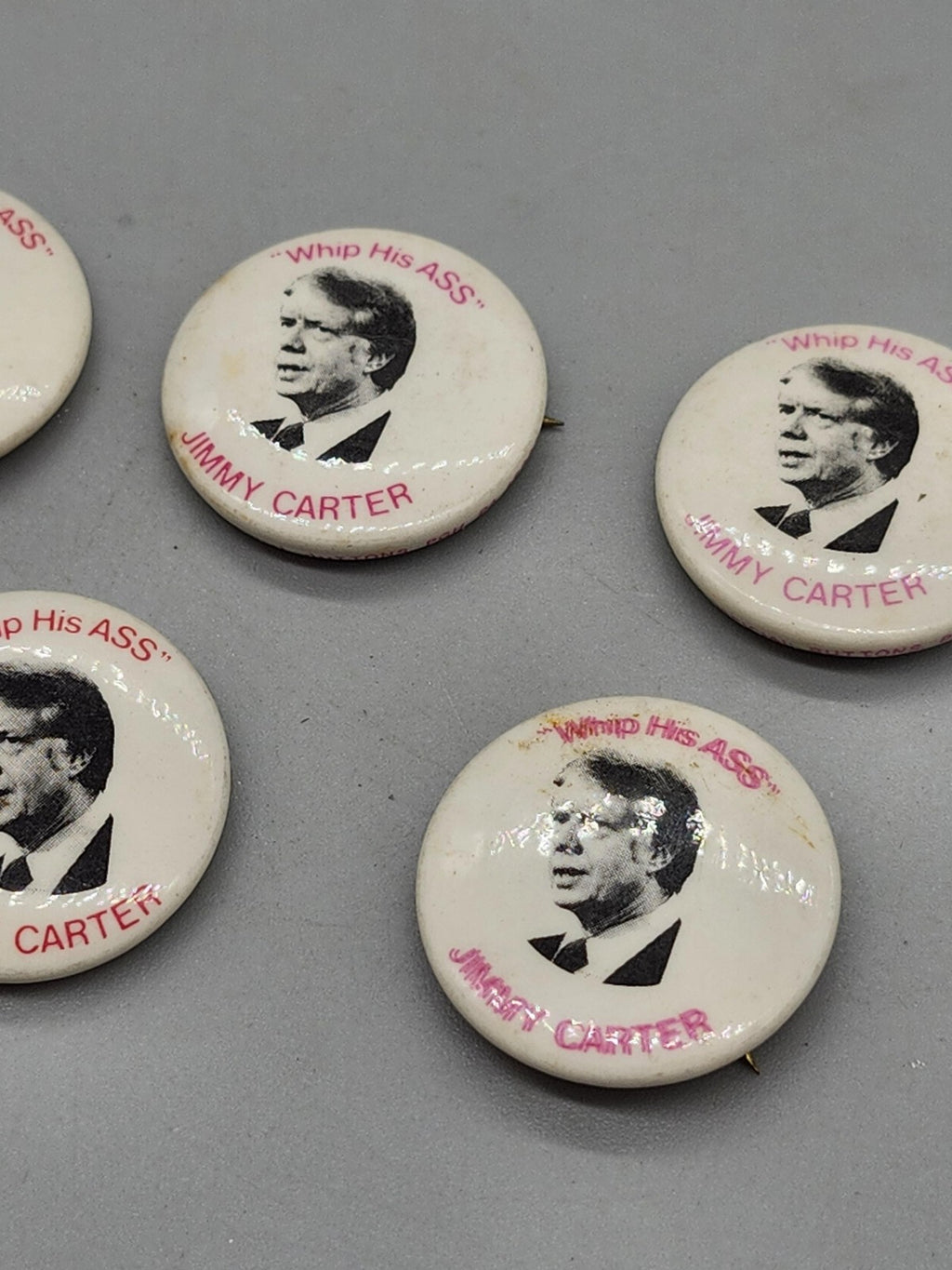 Vintage Jimmy Carter Campaign Pinback Buttons Lot 5 Whip His ASS White Political