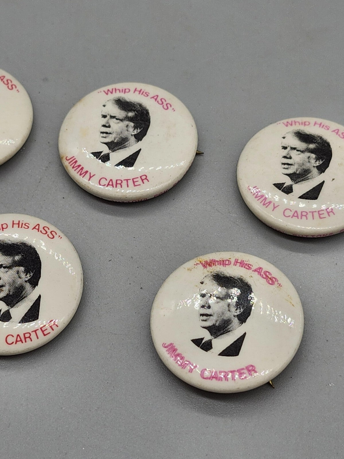 Vintage Jimmy Carter Campaign Pinback Buttons Lot 5 Whip His ASS White Political