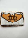 Harley Davidson Beaded Belt Buckle Mens Orange White Leather Western HD Logo