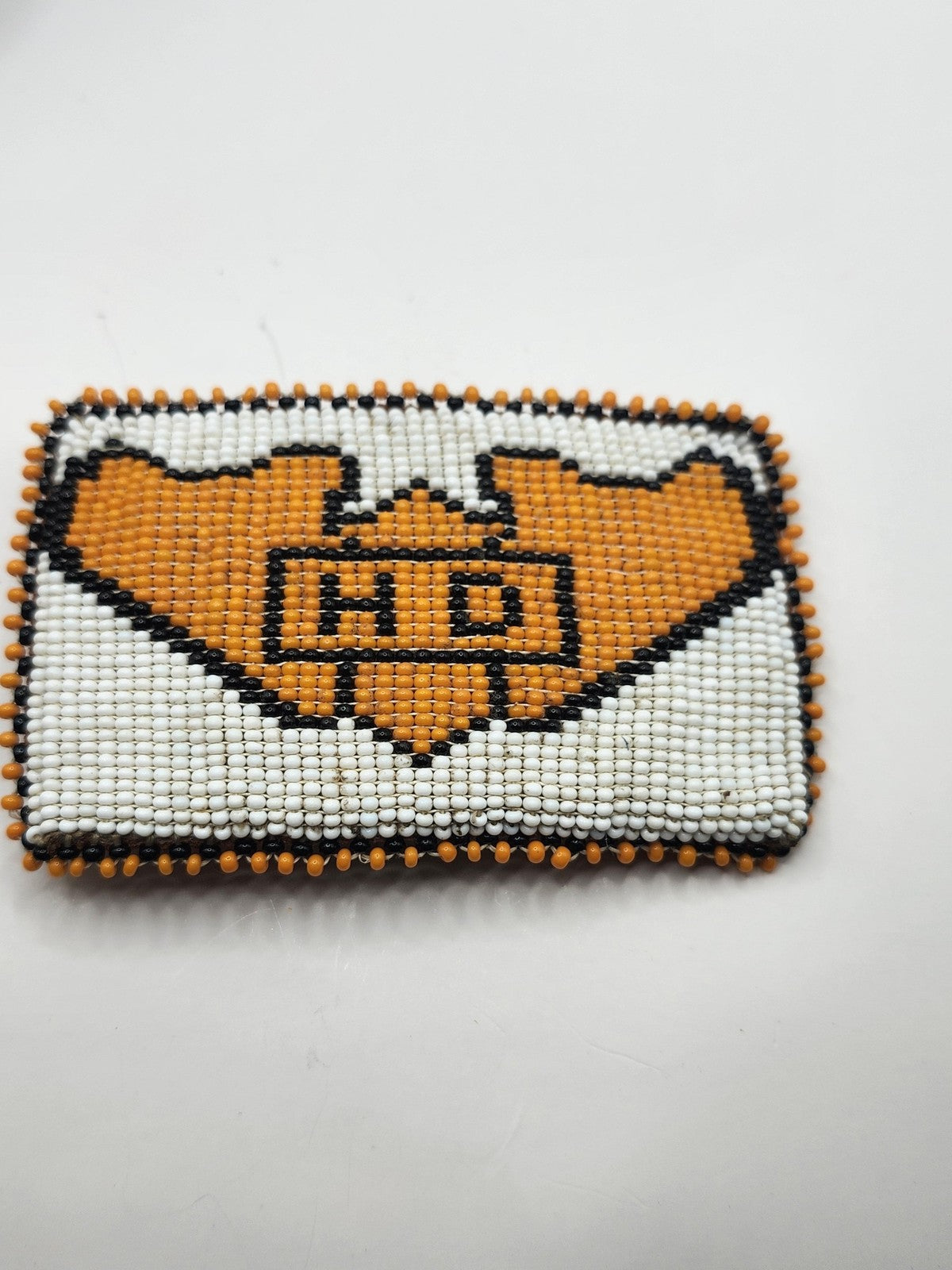 Harley Davidson Beaded Belt Buckle Mens Orange White Leather Western HD Logo