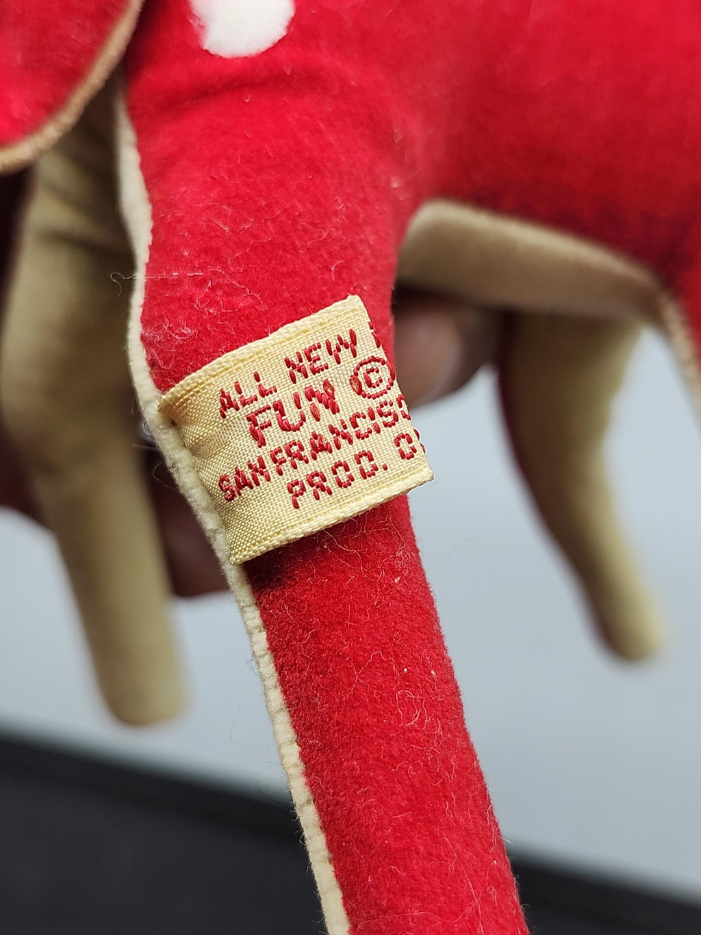 Vintage Fun Farm Reindeer Plush Small Red Green Antlers Japan Christmas Deer