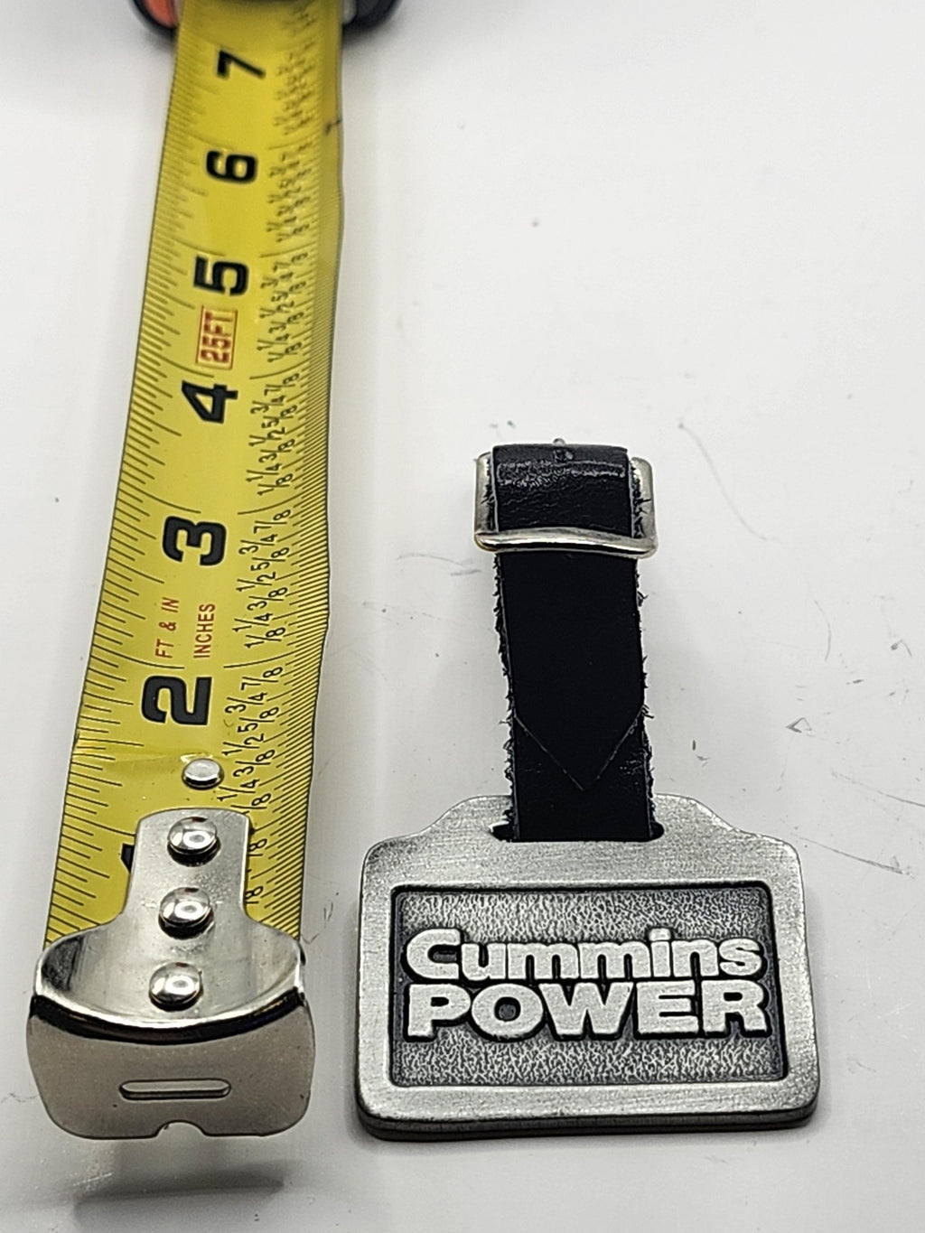Cummins Power Pewter Keychain Key Fob Black Leather Strap Silver Tone Decor