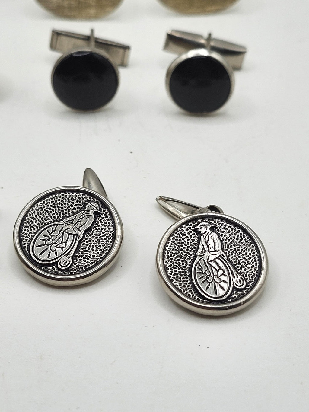Vintage Cufflinks Lot Mixed Brands Mens Gold Silver Tone Black Rhinestone 8 Pair
