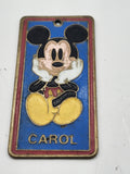 Vintage Disney Mickey Mouse Carol Name Tag Small Blue Enamel Brass Charm