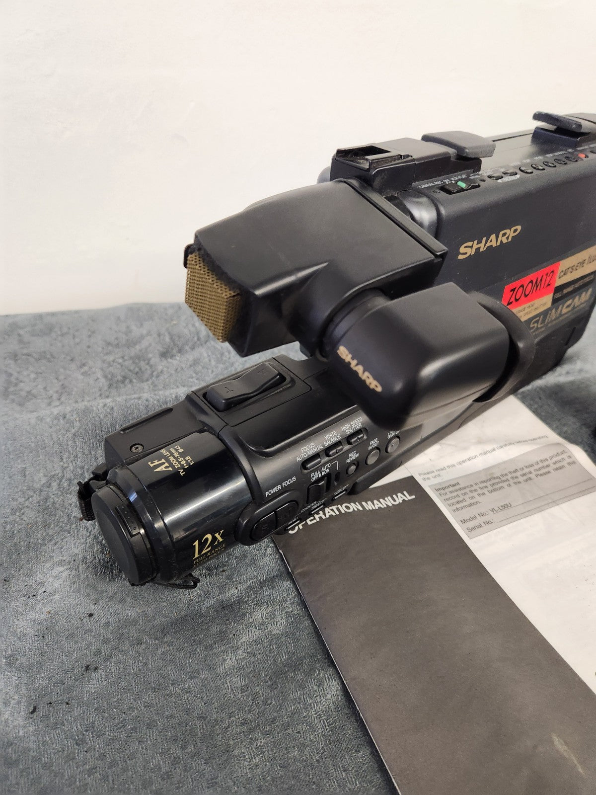 Vintage Sharp VL-L50U SlimCam VHS Camcorder 12x Zoom Untested w/ Charger Manual