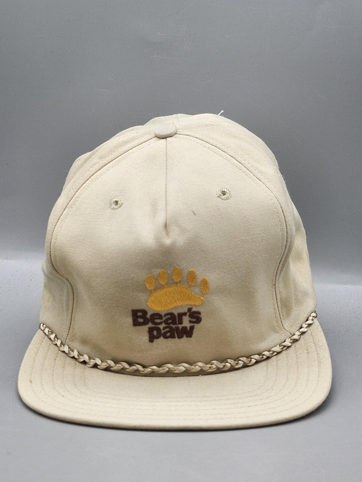 Vintage New Era Bears Paw Hat Cap Snap Back Mens Large Beige Rope Logo 80s