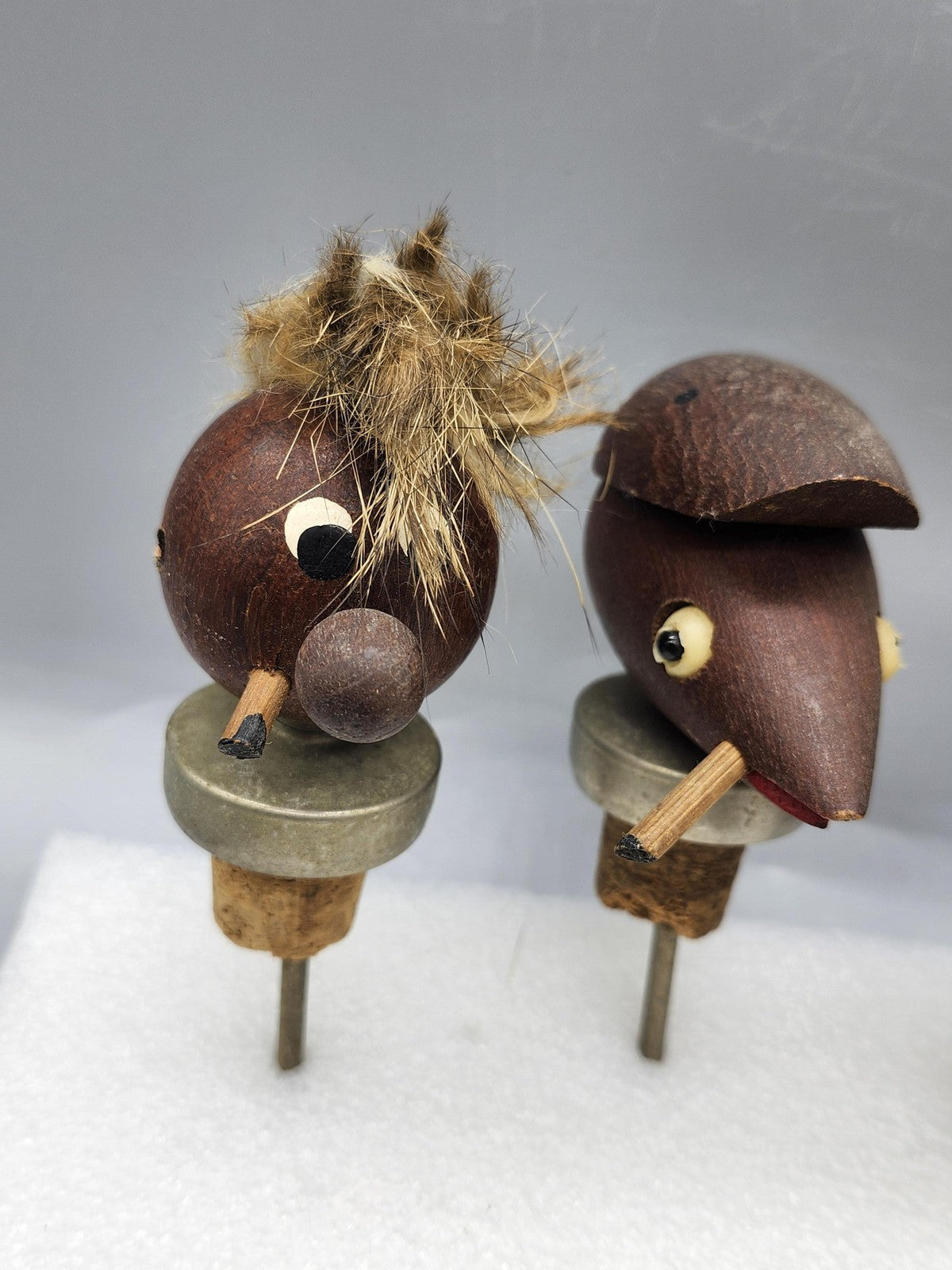 Vintage Wood Bottle Stopper Set Brown Character Faces Bottle Opener Bar Decor