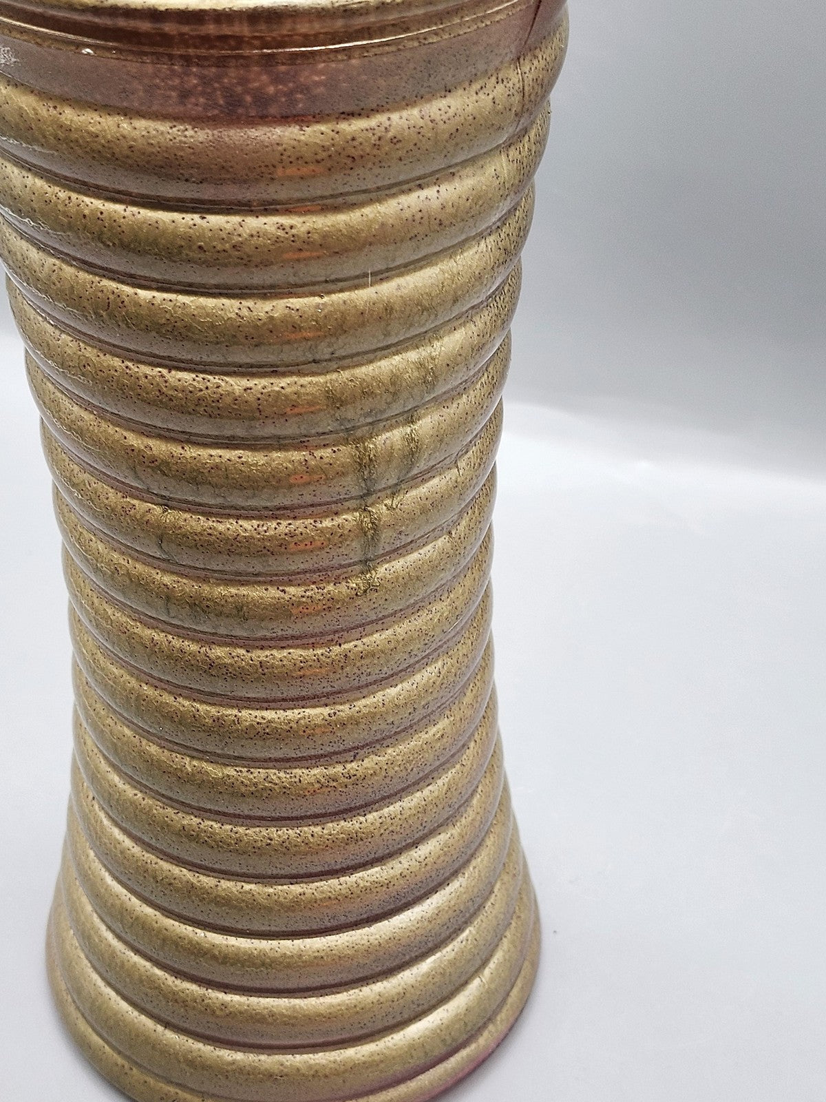 Burton + BURTON Gold Ceramic Flower Vase Ribbed Cylinder Home Decor Centerpiece