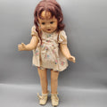 Vintage Composition Girl Doll 17 In Brown Hair Green Eyes Floral Dress Shoes