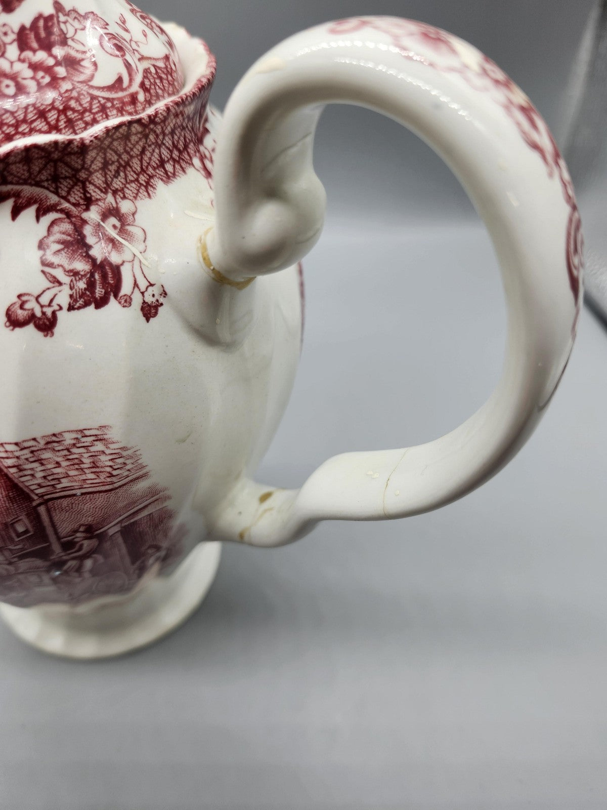 Vintage Johnson Bros Coaching Scenes Red Ironstone Toile Coffee Pot England