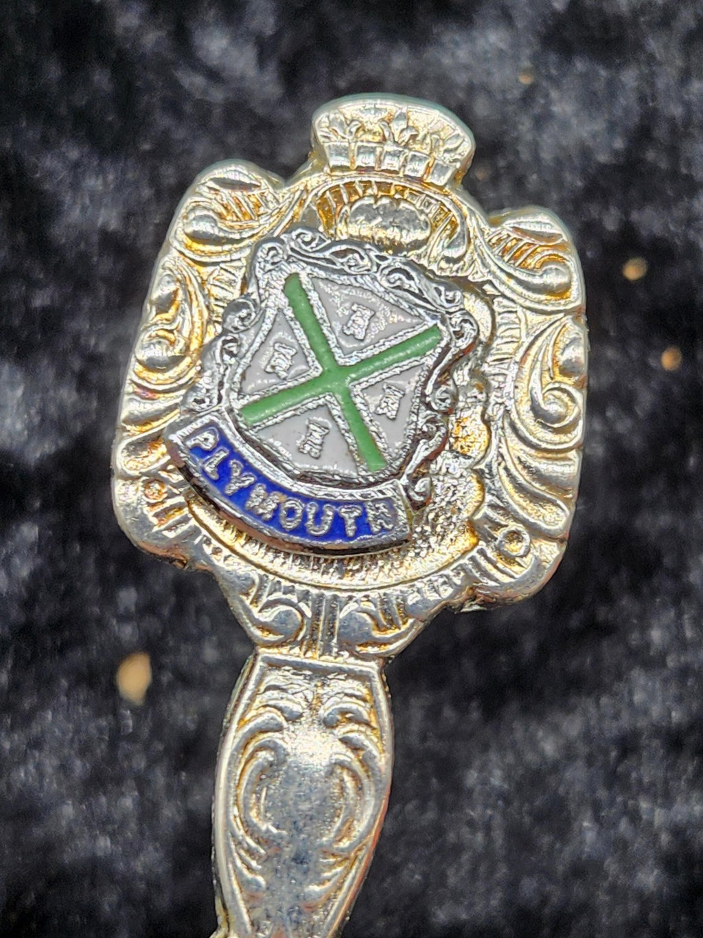 Plymouth England Souvenir Spoon Small Silver Plated Enamel Crest Collectible