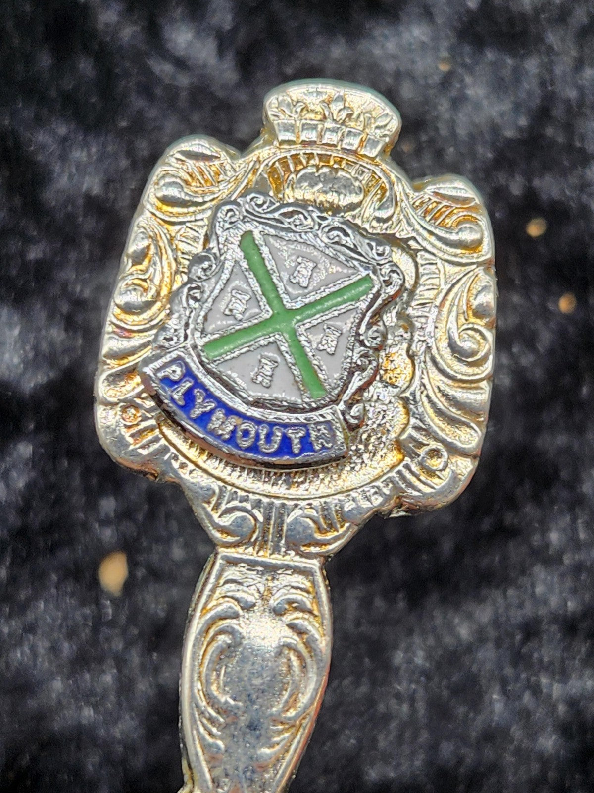 Plymouth England Souvenir Spoon Small Silver Plated Enamel Crest Collectible