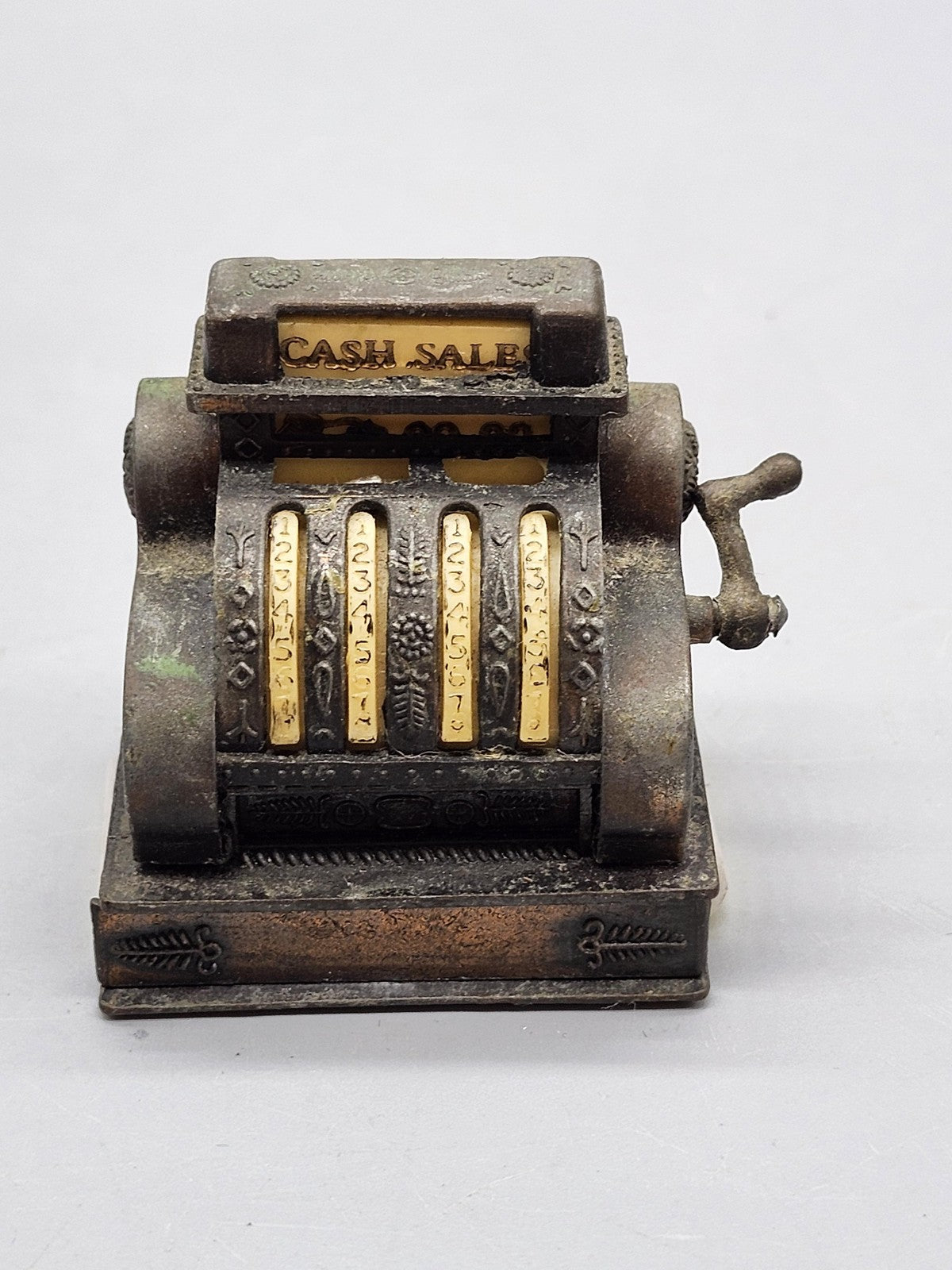 Vintage Cash Register Pencil Sharpener Mini Bank Tin Metal Hong Kong Desk Decor