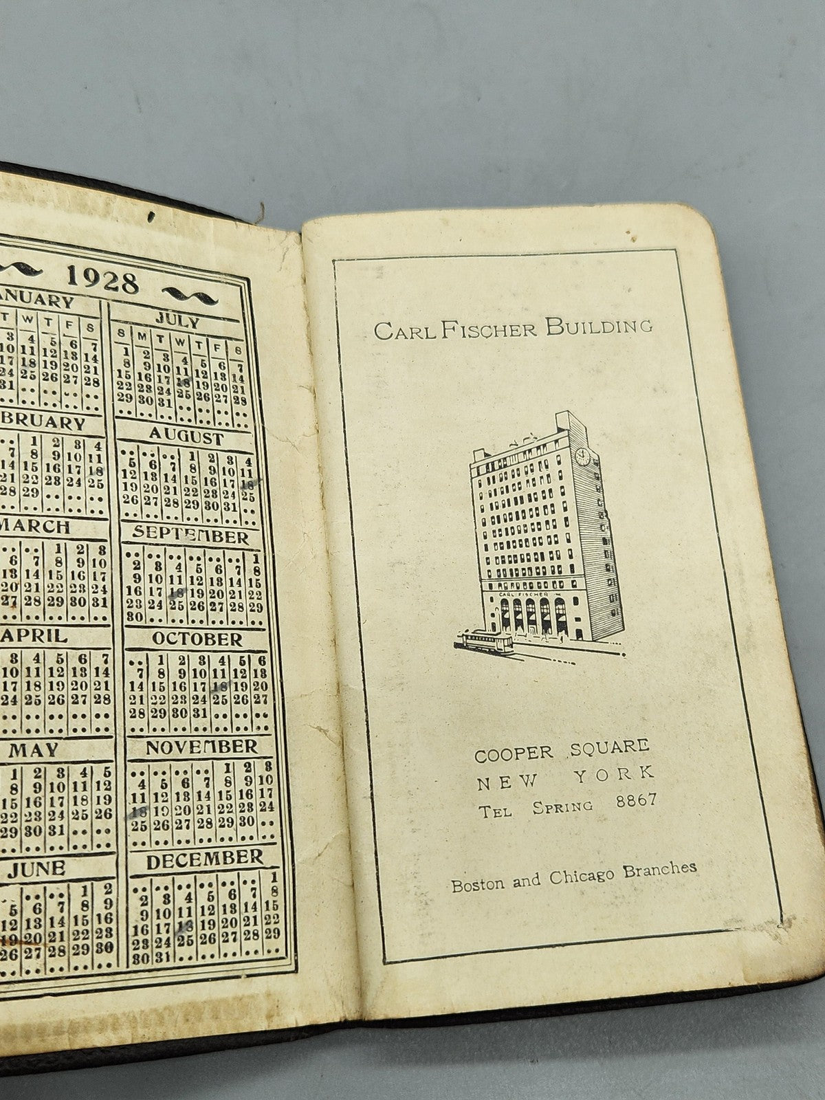 Vintage 1928 Carl Fischer Pocket Diary Brown Cooper Square New York Music