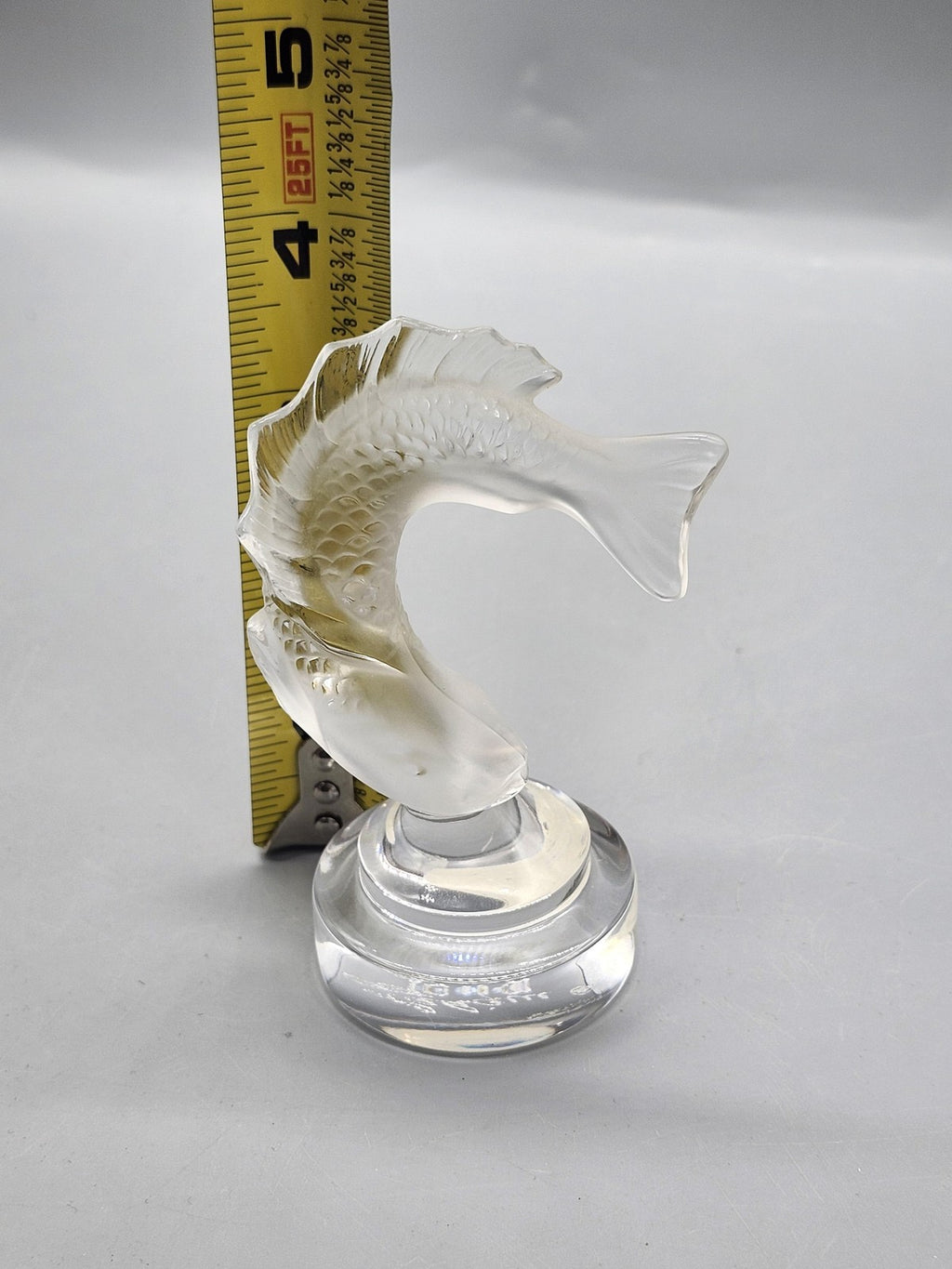 Lalique Clear Frosted Crystal Fish Figurine Round Base Art Glass Decor France