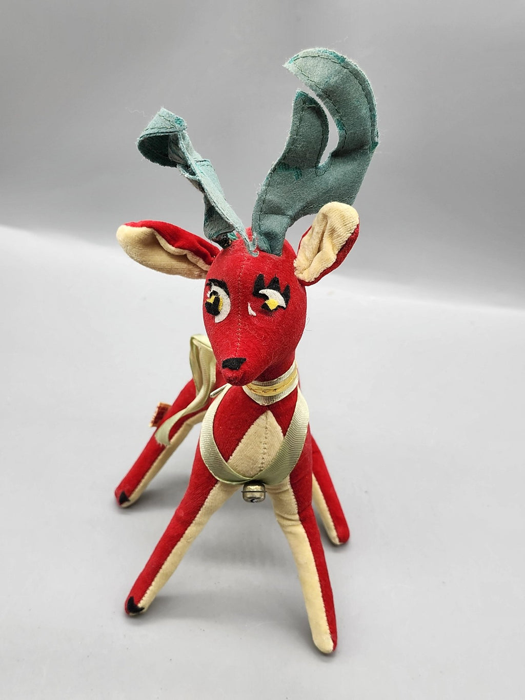Vintage Fun Farm Reindeer Plush Small Red Green Antlers Japan Christmas Deer