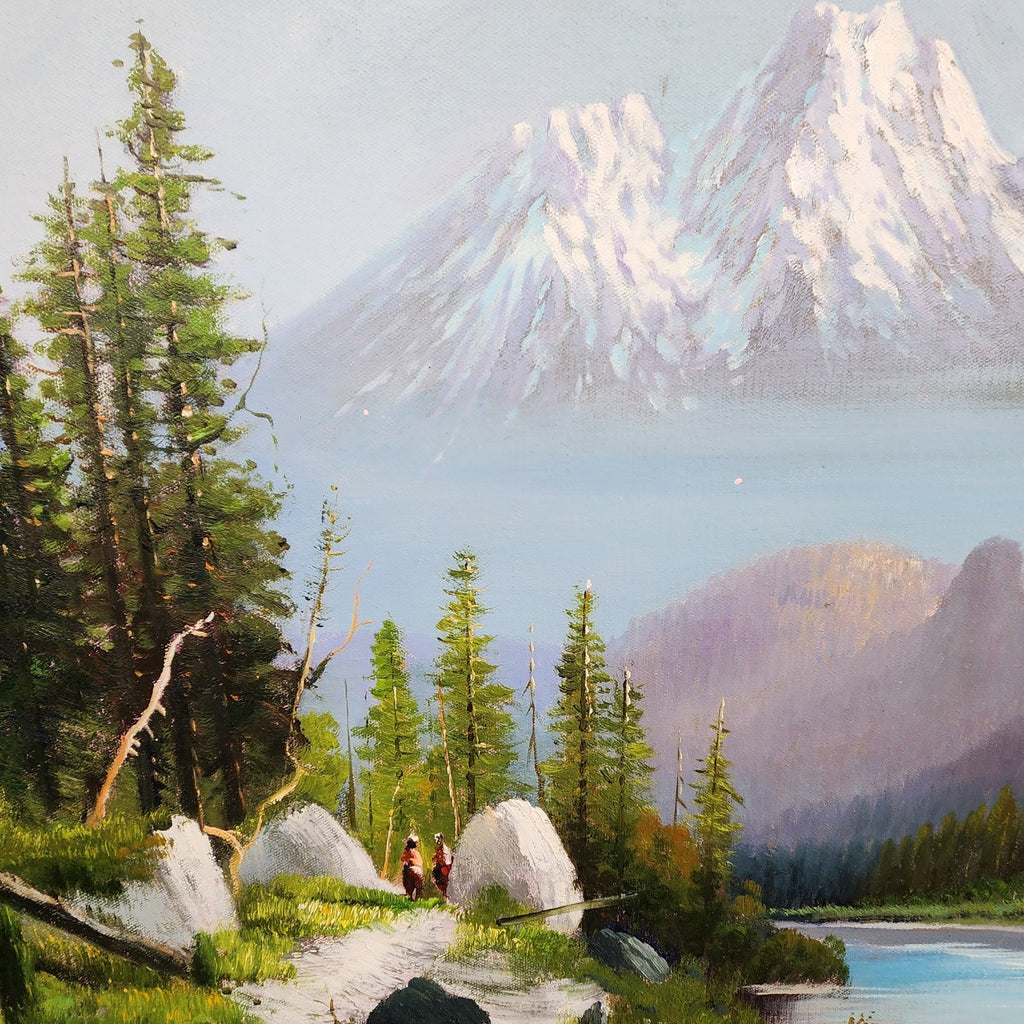 Vintage R. Mansfield Mountain Landscape Oil Painting on Canvas 28.5” x 21.5”