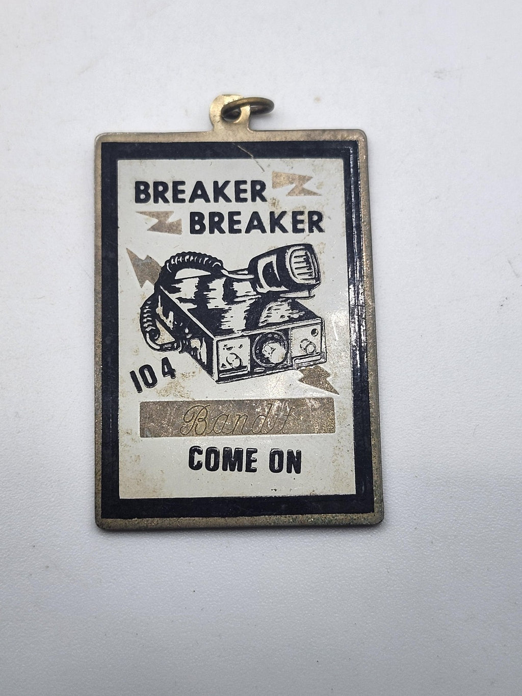 Vintage Breaker Breaker 104 Bandit Pendant CB Radio Trucker White Gold Tone