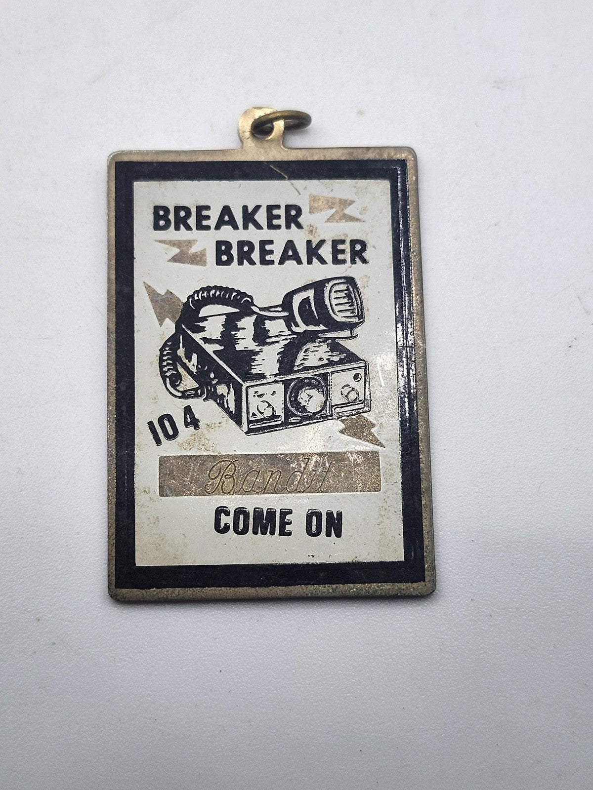 Vintage Breaker Breaker 104 Bandit Pendant CB Radio Trucker White Gold Tone