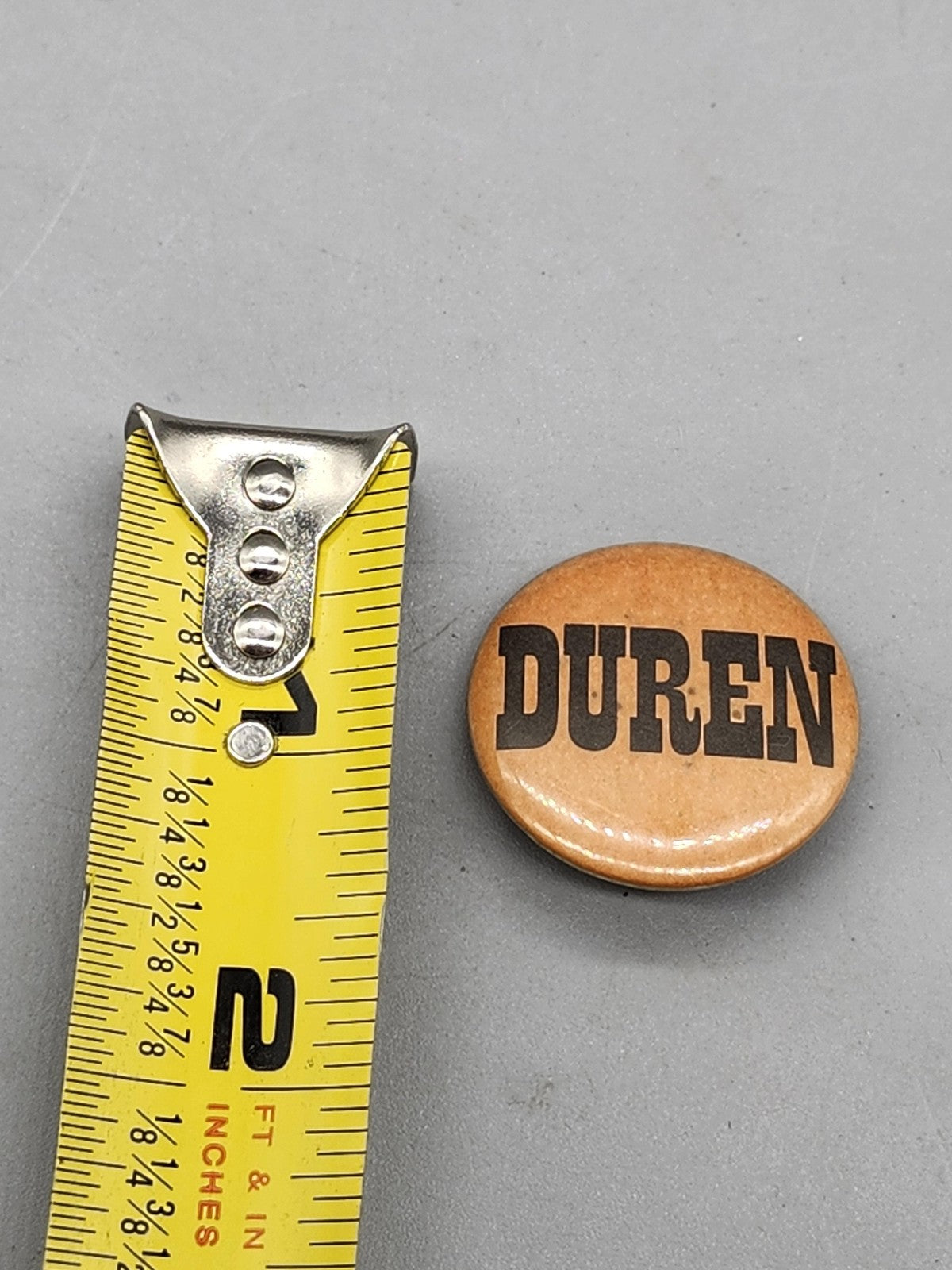 Vintage Duren Pinback Button Small Brown Black Name Badge Metal Lapel Decor