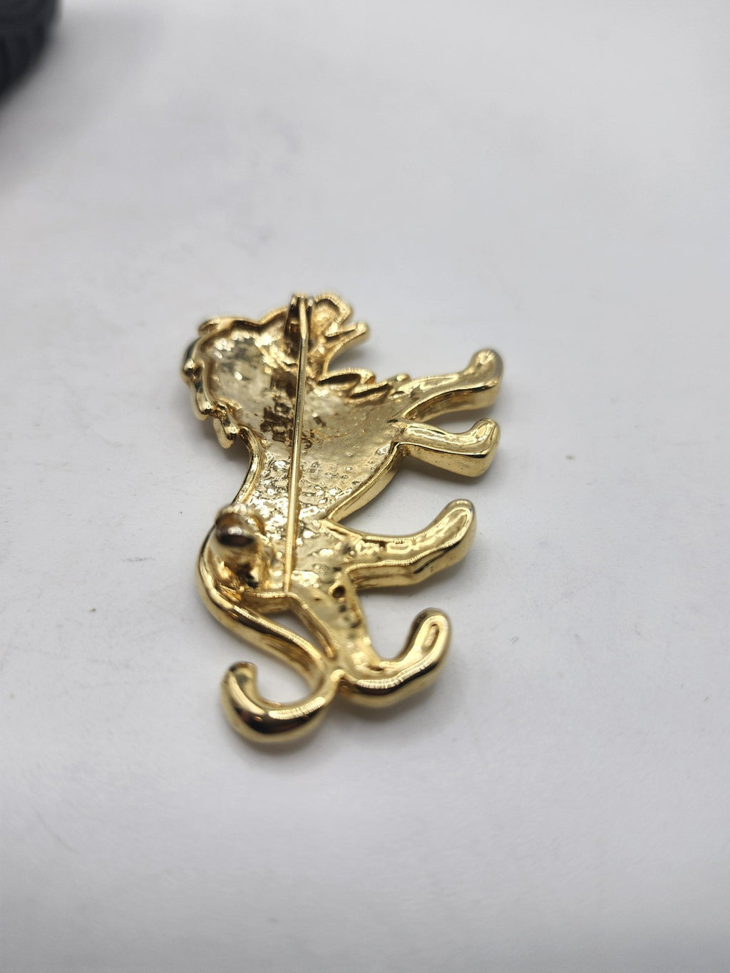 Walking Lion Brooch Gold Tone Clear Rhinestone Animal Pin Costume Jewelry Gift