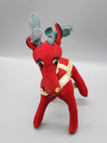 Vintage Dakin Red Reindeer Plush Small Antlers Bell Christmas Stuffed Animal Toy