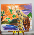 Vintage Unfinished Original Giraffe Acrylic Painting on Canvas 44x38 Abstract...