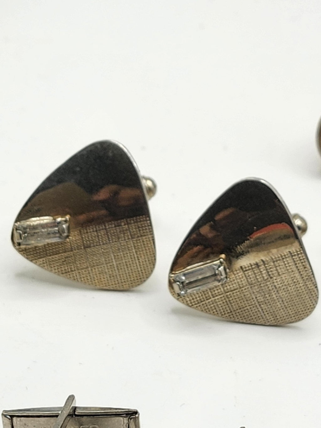 Vintage Cufflinks Lot Mixed Brands Mens Gold Silver Tone Black Rhinestone 8 Pair