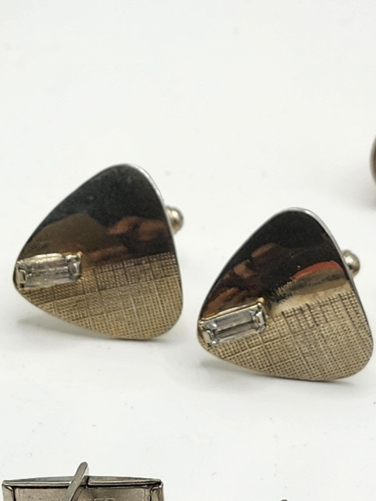 Vintage Cufflinks Lot Mixed Brands Mens Gold Silver Tone Black Rhinestone 8 Pair
