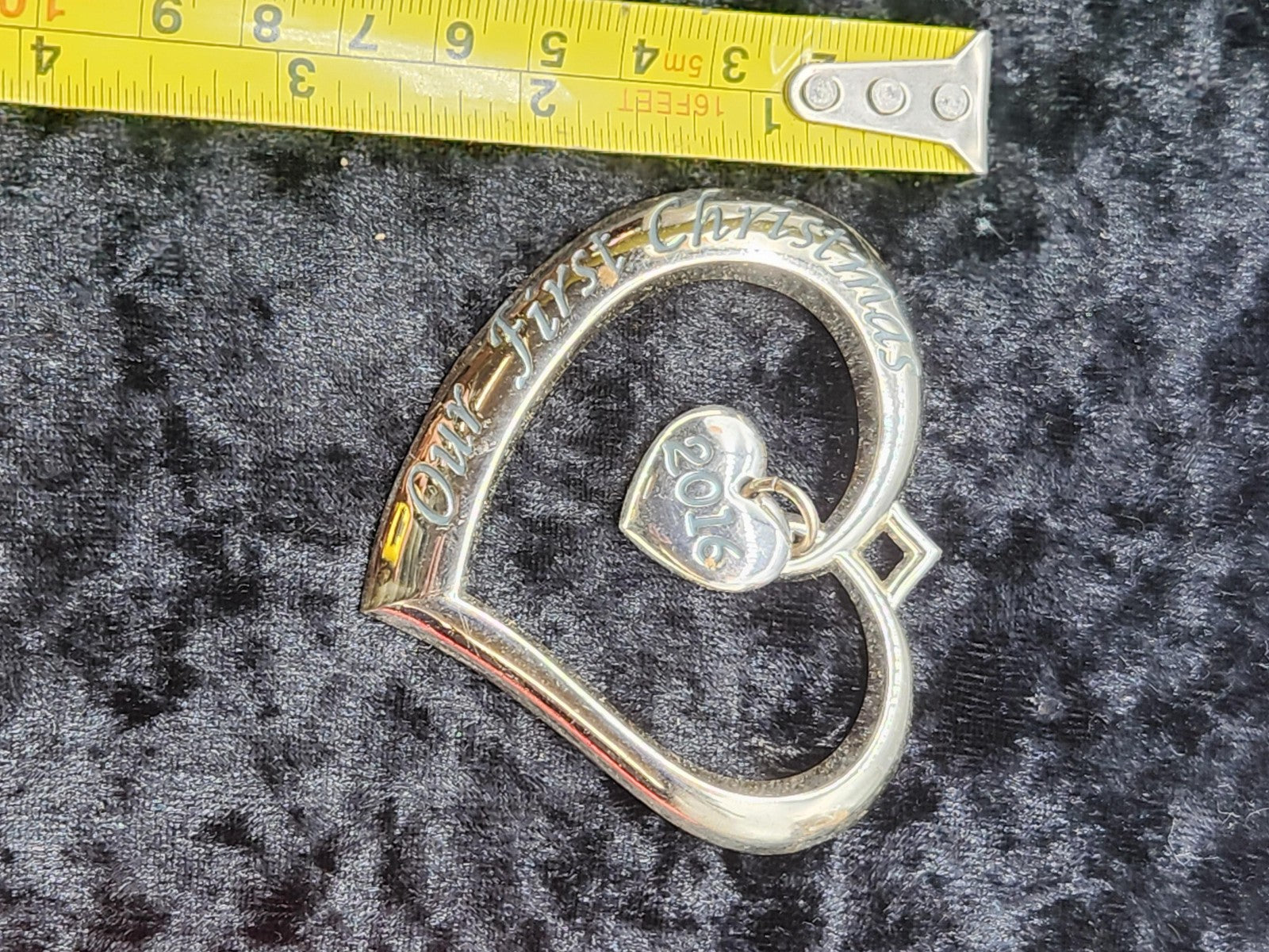 Our First Christmas 2016 Heart Bauble Small Silver Metal Hanging Ornament Decor