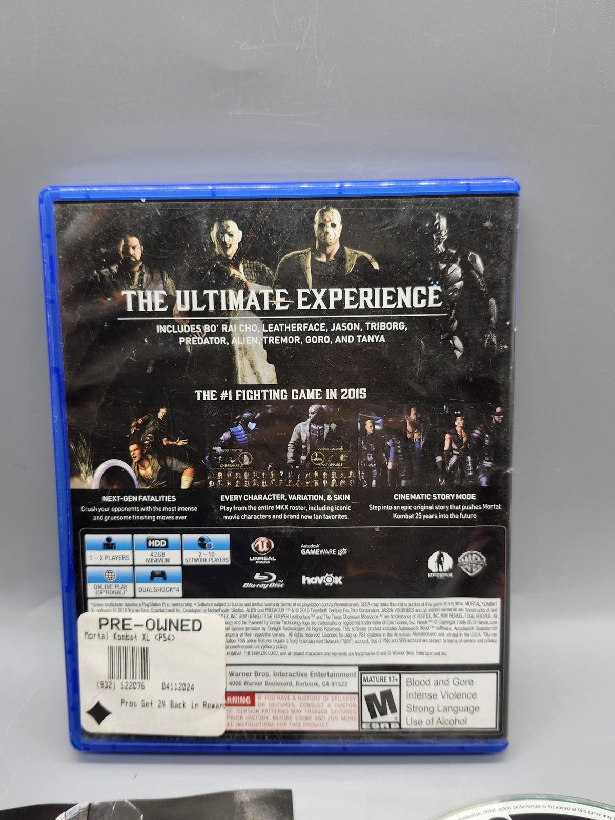 Mortal Kombat XL PlayStation 4 PS4 Game M WB Games NTSC-U/C Disc Case Fighting