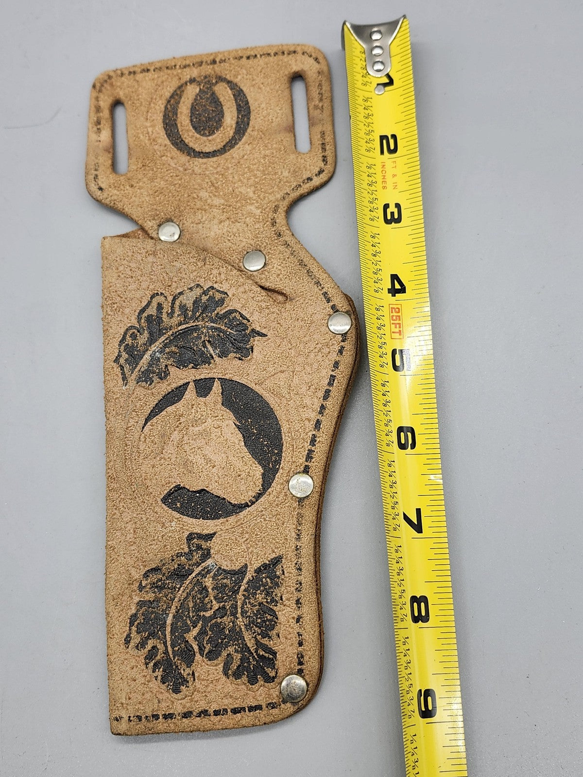 Vintage Leather Horse Head Belt Loop Knife Sheath Beige Western Tack Gear