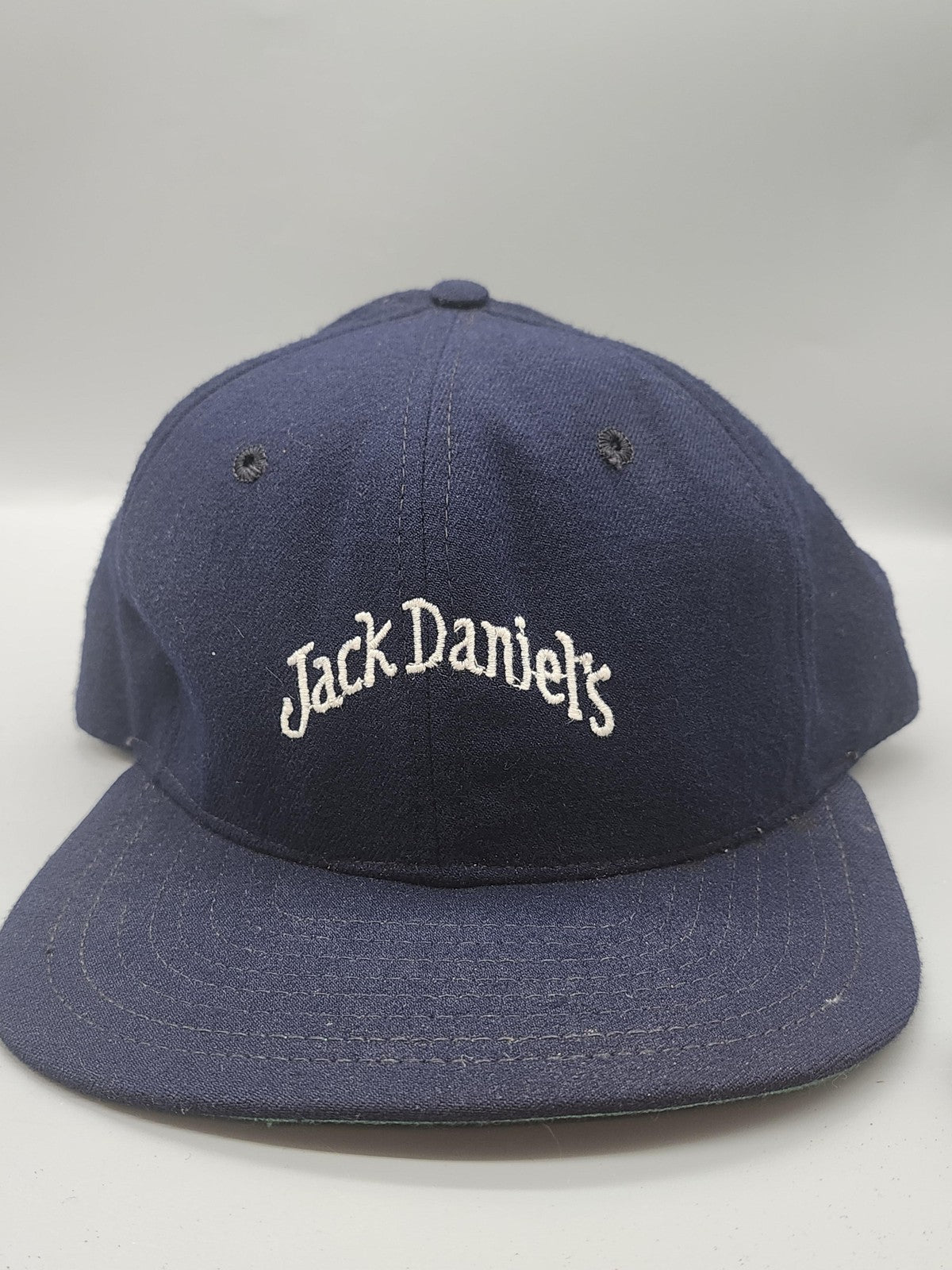 Vintage New Era Jack Daniels Hat Cap Snap Back Mens Medium Blue Beer USA 80s