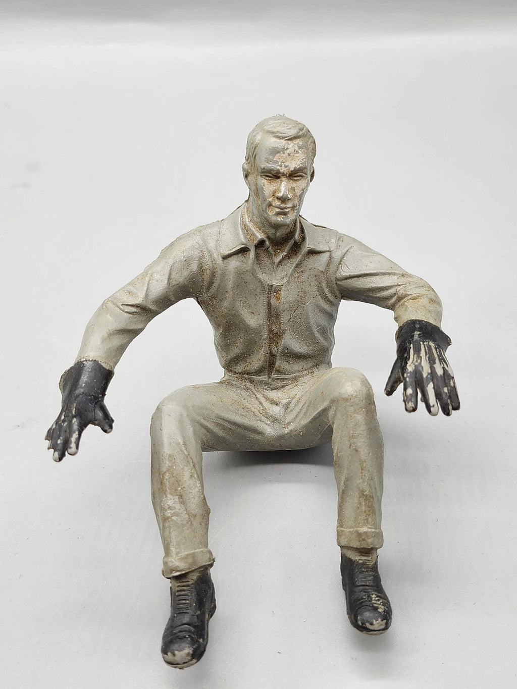 Vintage Gray Driver Action Figure Seated Plastic Toy Loose Black Gloves