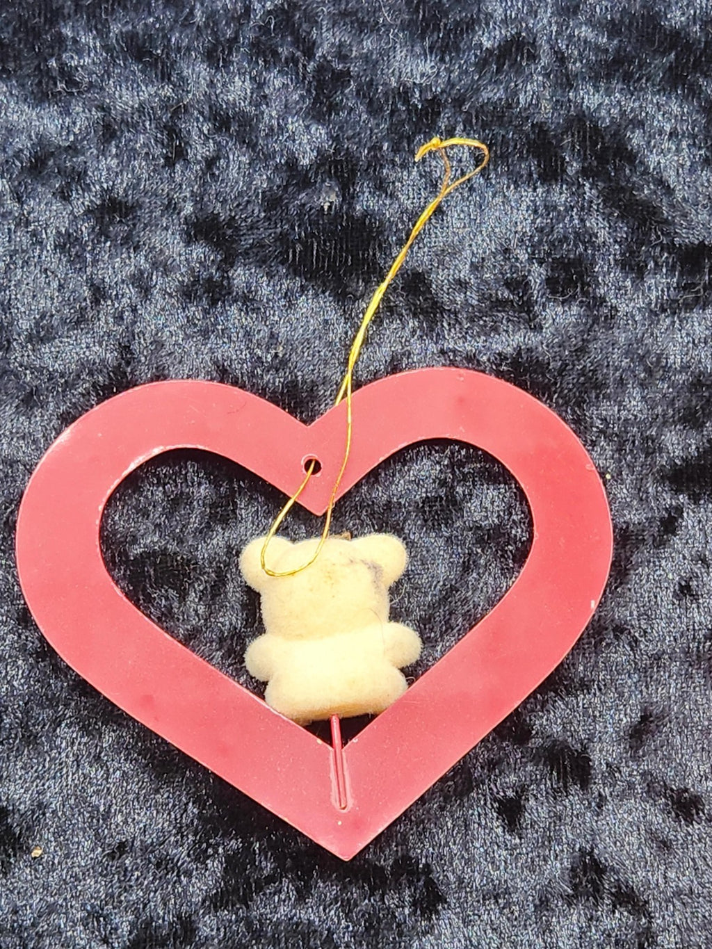 Heart Teddy Bear Valentine Bauble Small Red Plastic Fabric Hanging Ornament