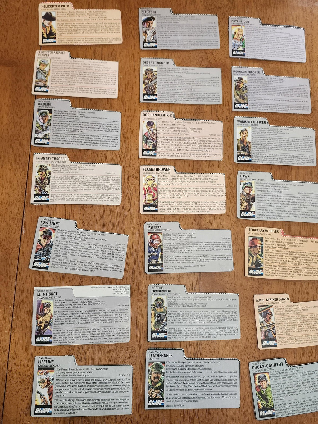 Vintage Hasbro G.I. Joe File Cards Mixed Lot 26 Cardboard Action Figure Bio