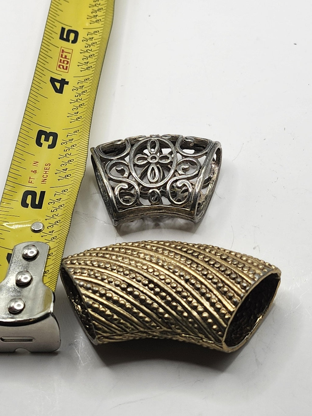 Large Metal Tube Spacer Beads Set Of 2 Filigree Textured Multicolor Jewelry