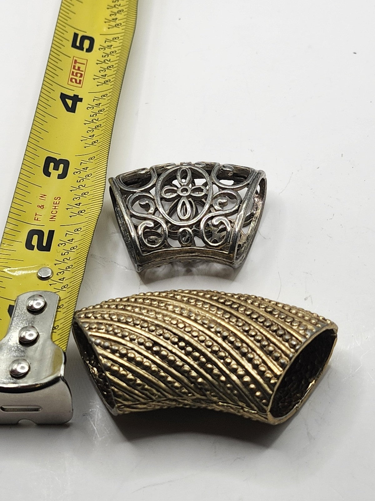 Large Metal Tube Spacer Beads Set Of 2 Filigree Textured Multicolor Jewelry