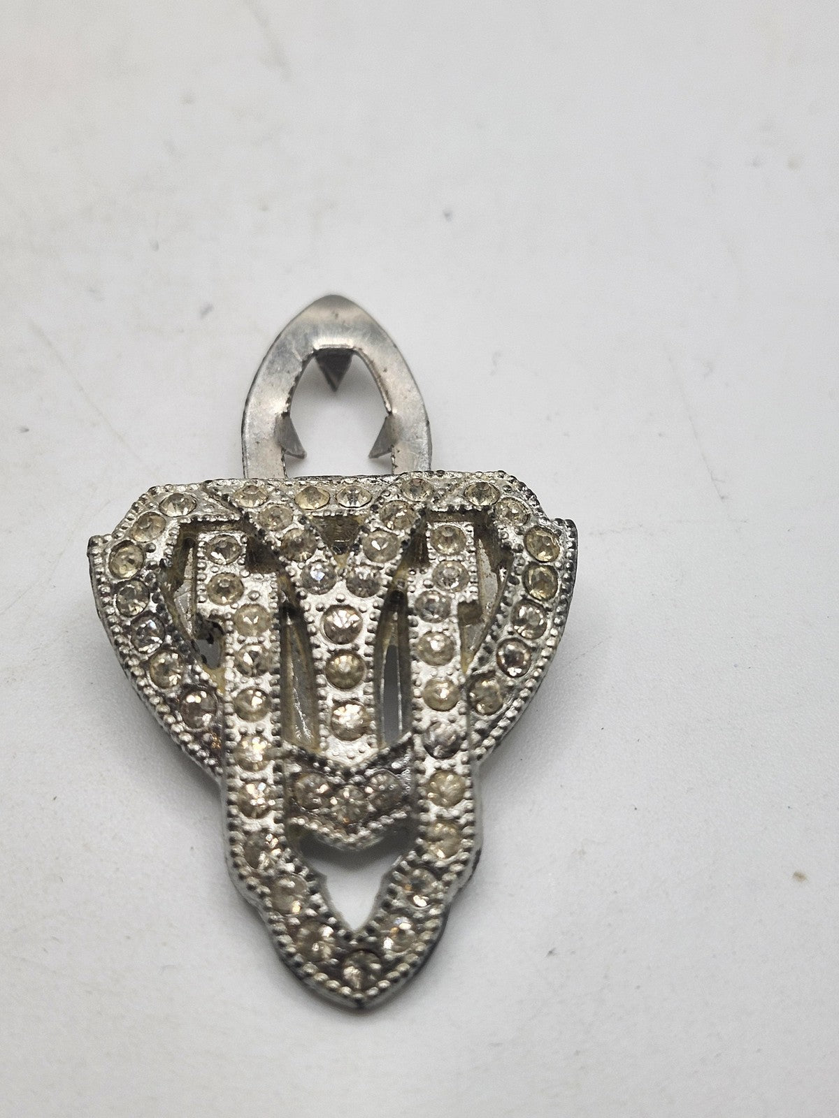 Vintage Rhinestone Dress Clip Silver Tone Art Deco Wedding Jewelry Women