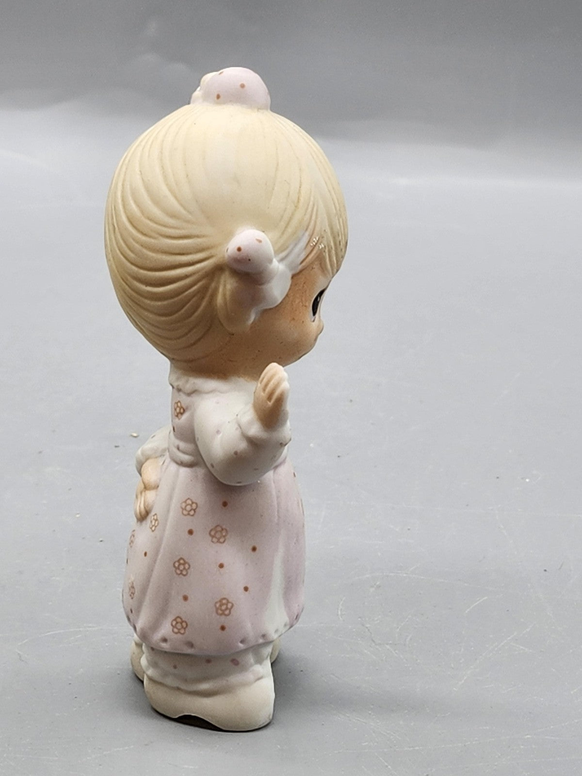 Vintage Unmarked Girl Figurine Small Pink Floral Porcelain Hand Painted Decor