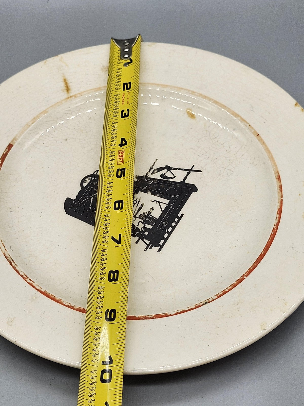 Vintage Harker Modern Age Silhouette Beige Dinner Plate Colonial Scene USA