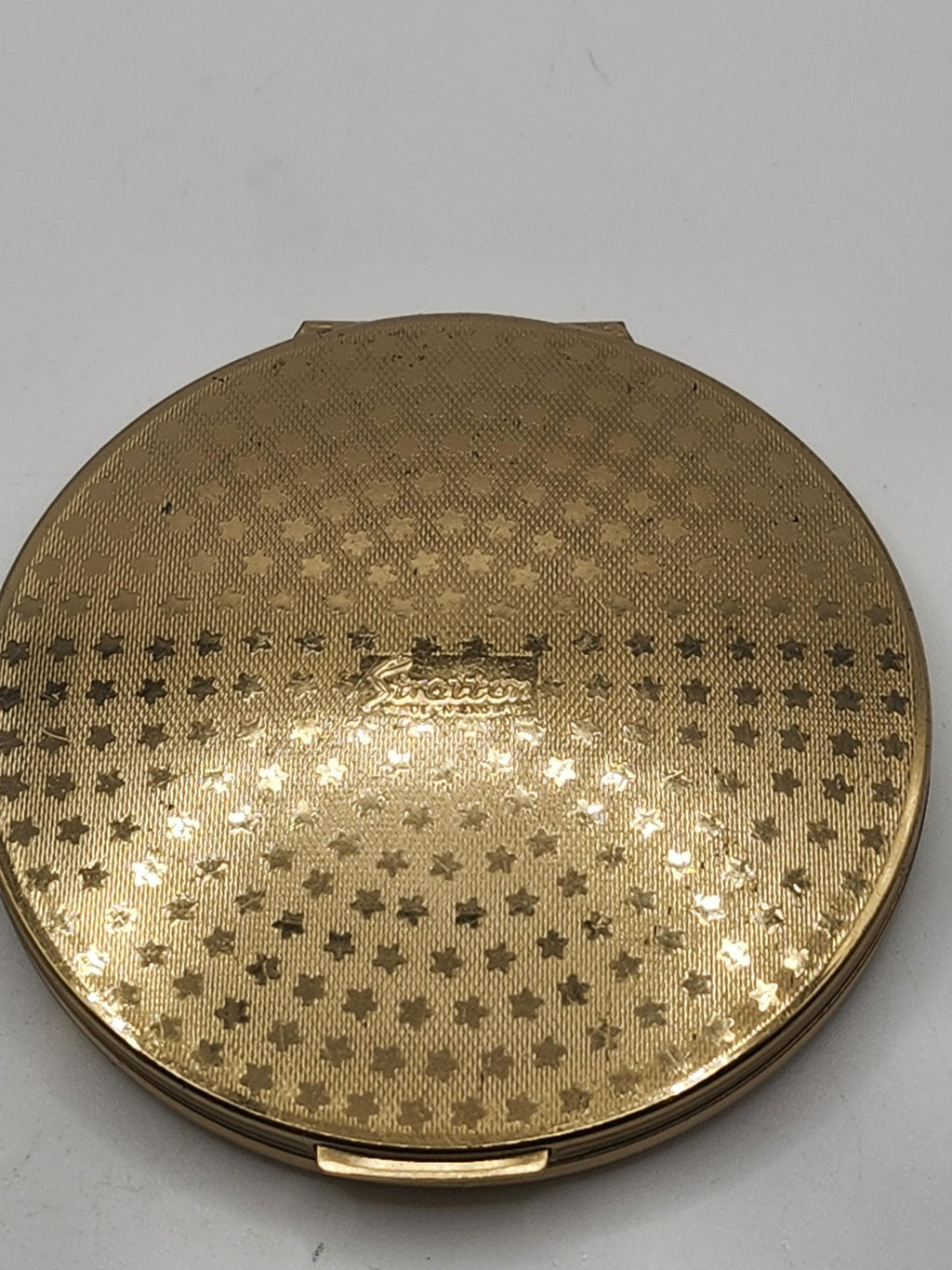 Vintage Stratton Compact Mirror Floral Enamel Round Gold Tone Black England
