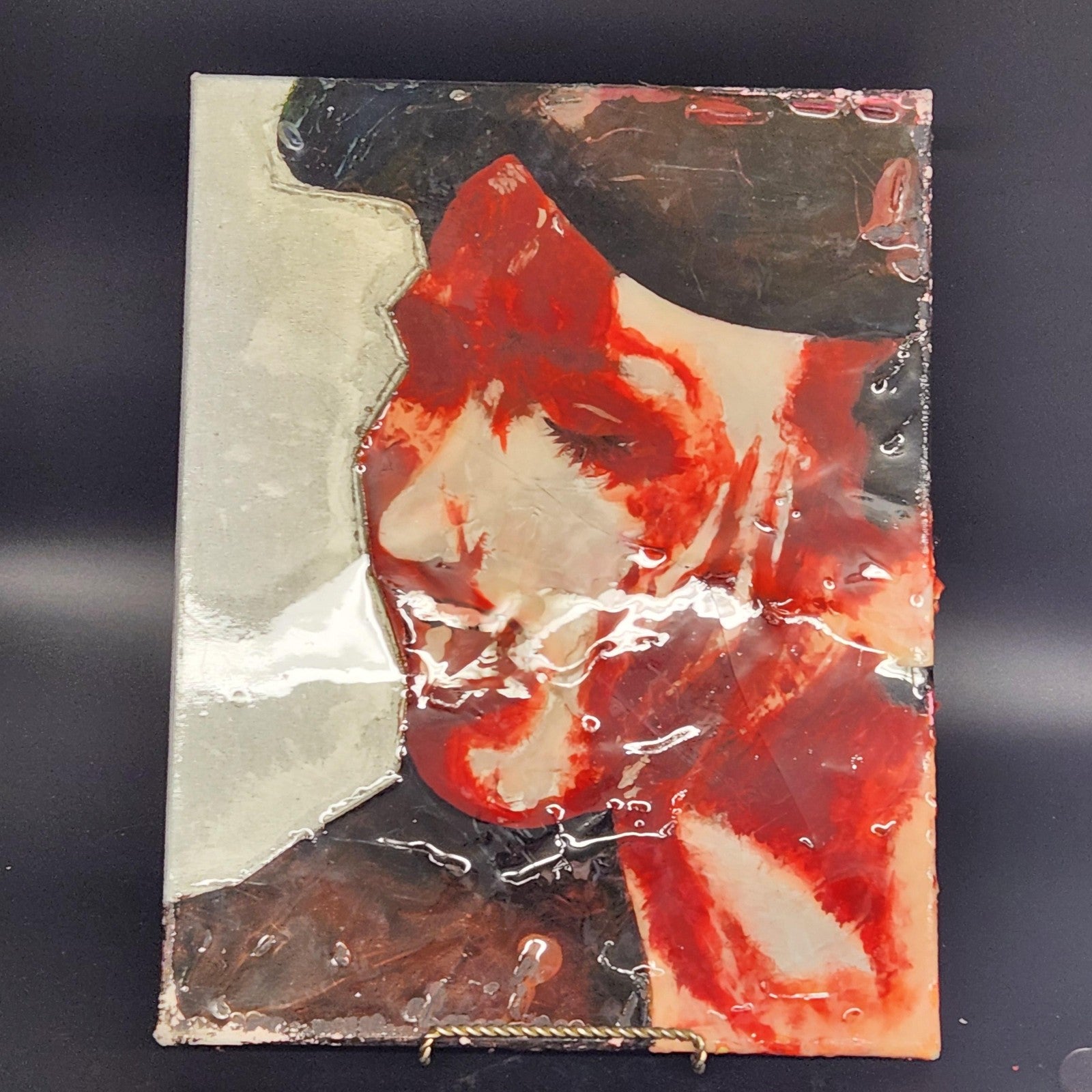 Clay Face Portrait Original Mixed Media Canvas Painting Medium Sam 2021 OOAK