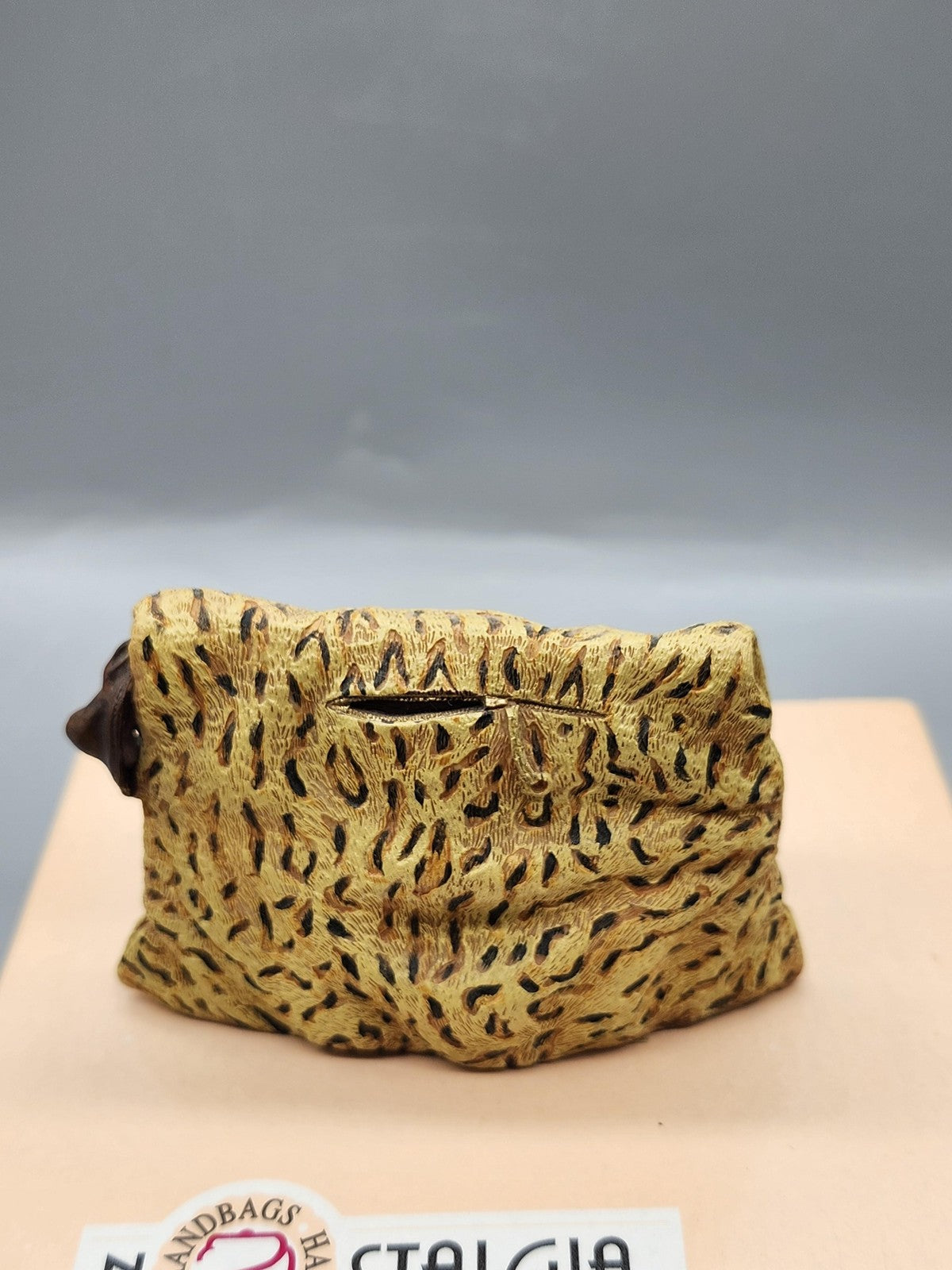 Nostalgia Handbags Leopard Purse Coin Bank Small Yellow Plastic Figurine Decor