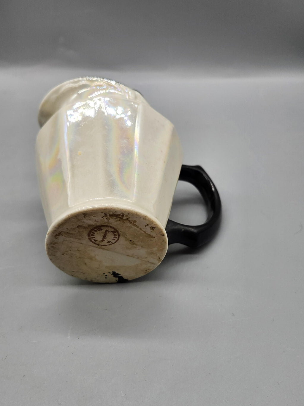 Vintage Unmarked White Ceramic Creamer Black Handle Art Deco Czechoslovakia