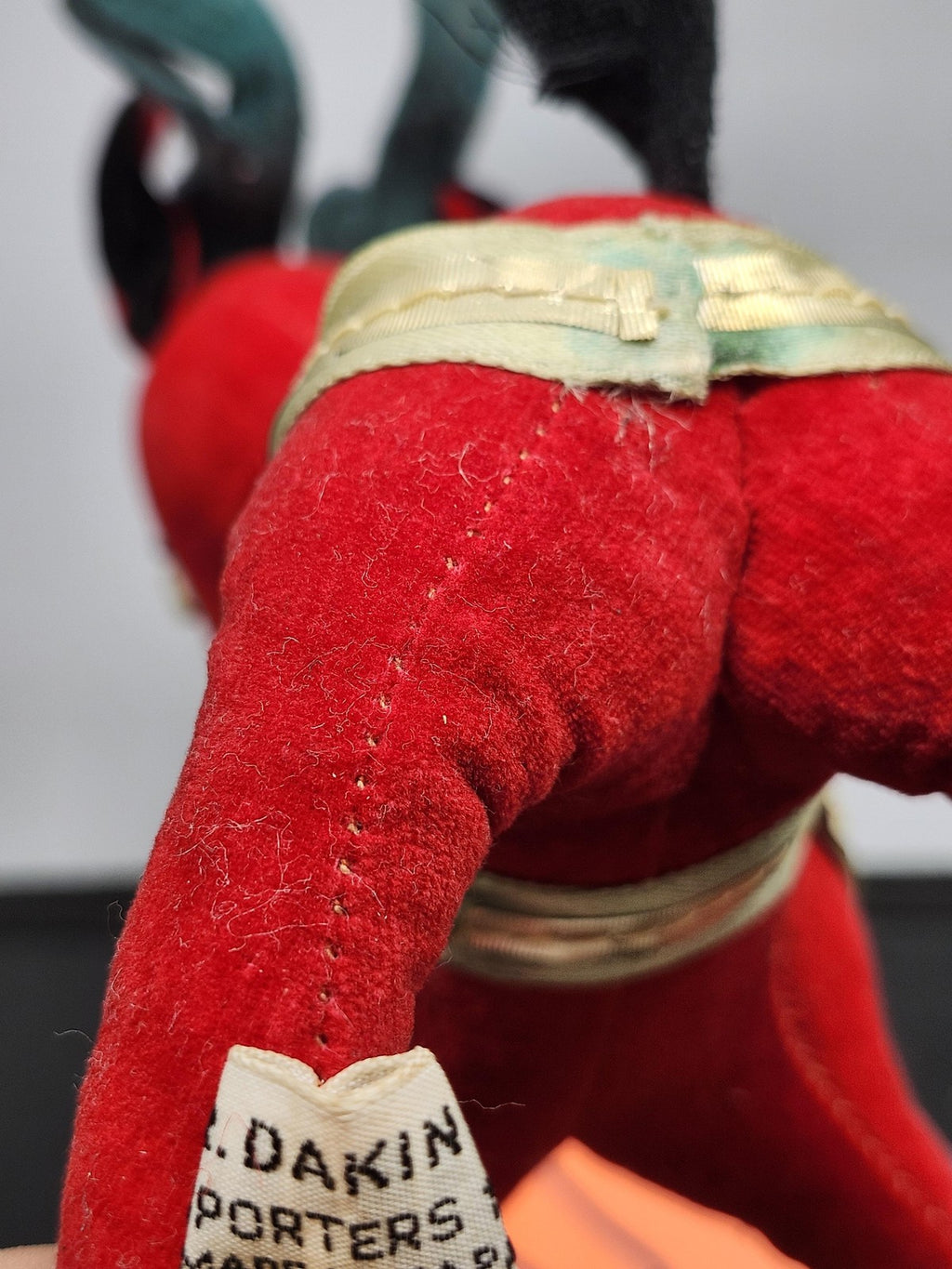 Vintage Dakin Red Reindeer Plush Small Antlers Bell Christmas Stuffed Animal Toy