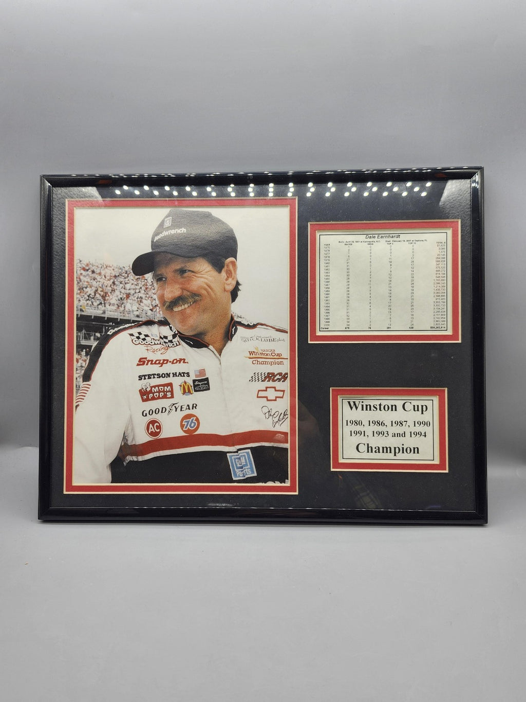 Vintage Dale Earnhardt NASCAR Plaque Winston Cup Champion Framed One Size Black