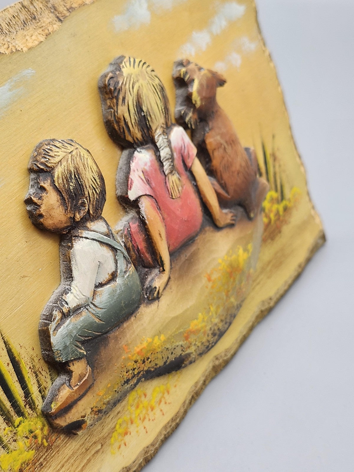 Children Dog Original Wood Carving Atelier Pare Quebec Canada Folk Art Small