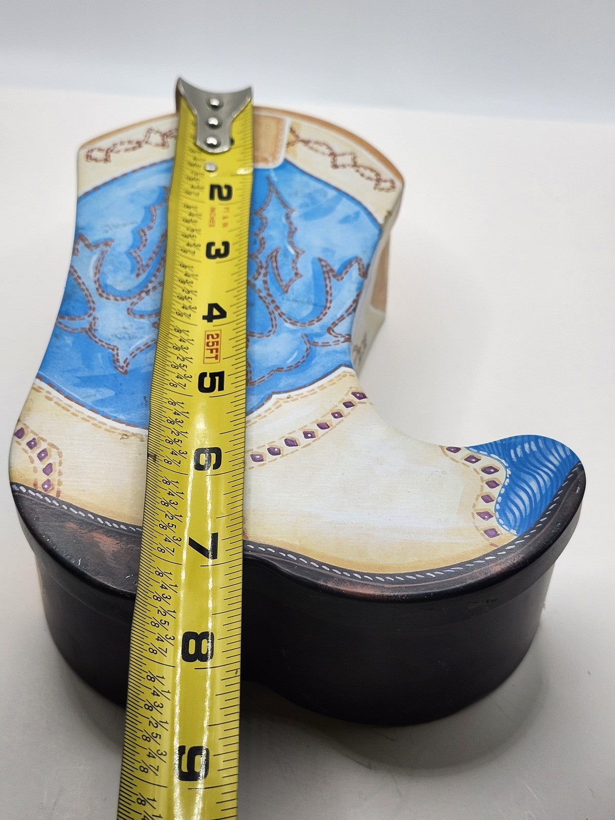 Cowboy Boot Tin Box Medium Blue Teddy Bear Western Christmas Holiday Gift Decor