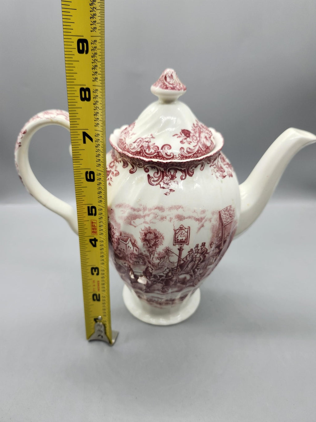 Vintage Johnson Bros Coaching Scenes Red Ironstone Toile Coffee Pot England
